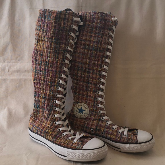 checkered knee high converse